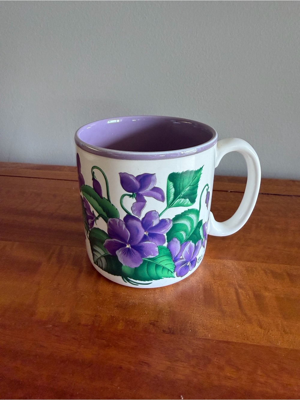 Vintage 1991 Floral Ceramic Mug - White, purple & green